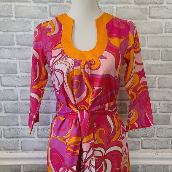 Banana Republic Trina Turk Silk Cotton Tunic Dress Swirl Groovy Hippie Retro 2 - Picture 2 of 9